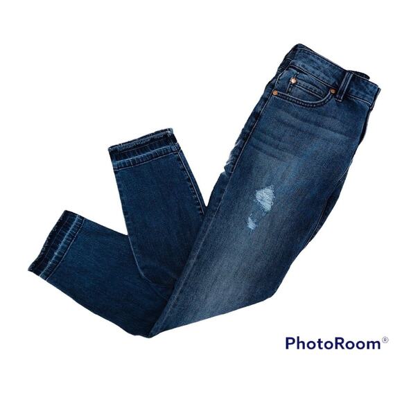 Level 99 Denim - Level 99 Women's Amber Slouchy Crop Skinny Jeans Sz 26 Distressed Raw Hem Zip